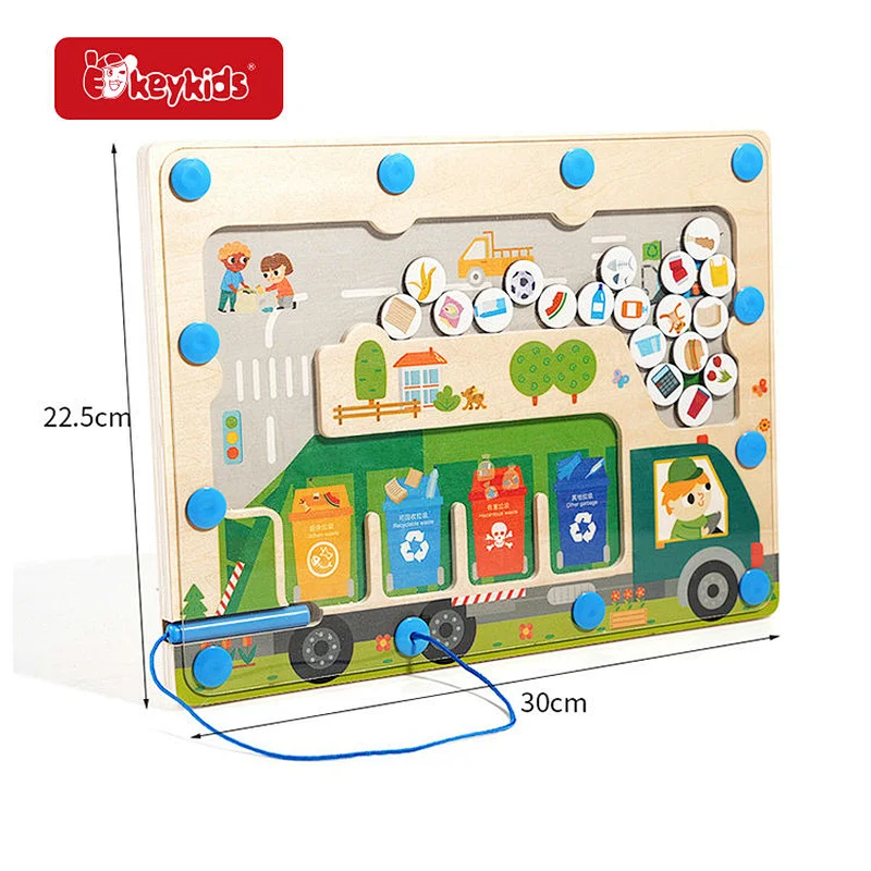 Montessori Magnetic Garbage Classification Wooden Puzzle Activity Board for Children W11H120